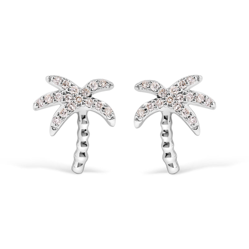 Bids.com 10K White Gold 1/10 Cttw Diamond  Encrusted Palm Tree Stud Earrings (H-I Color, I1-I2 Clarity) Earrings