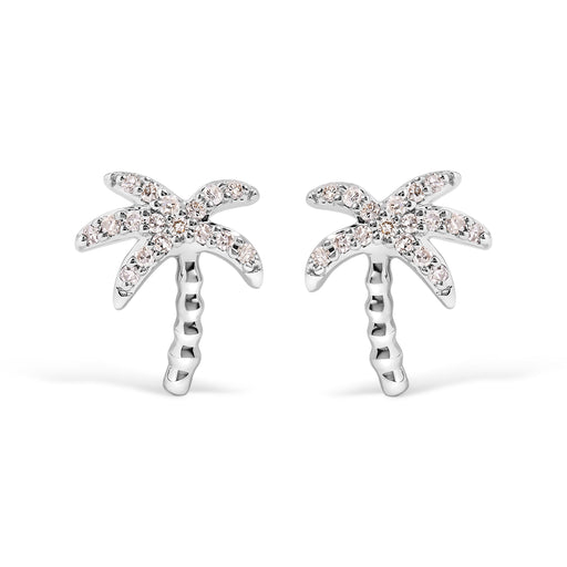 Bids.com 10K White Gold 1/10 Cttw Diamond  Encrusted Palm Tree Stud Earrings (H-I Color, I1-I2 Clarity) Earrings