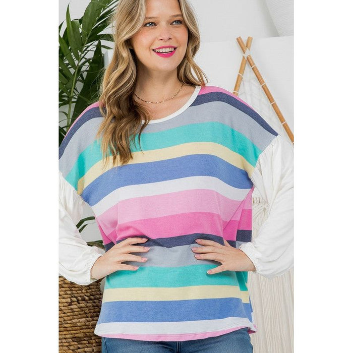 Plus Multi Stripe Mixed Boxy Top