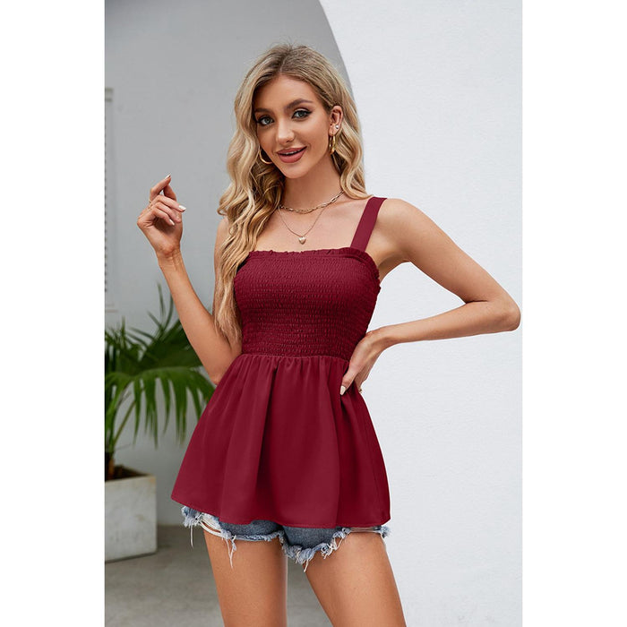 Smocked Square Neck Babydoll Tank