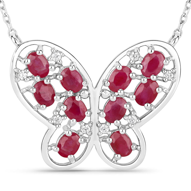 Bids.com 2.36 Carat Genuine Ruby and White Zircon .925 Sterling Silver Necklace Necklaces