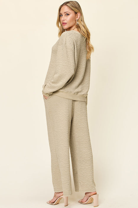 Double Take Texture Long Sleeve Top and Pants Set