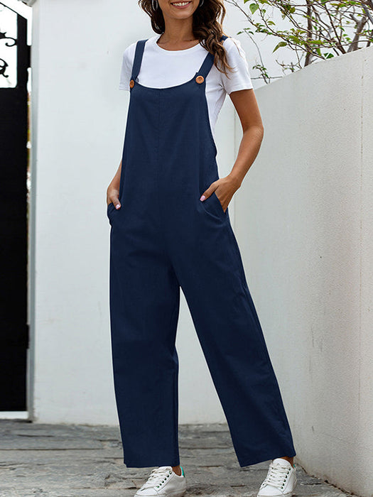 Loose Buttoned Solid Color Overalls by migunica