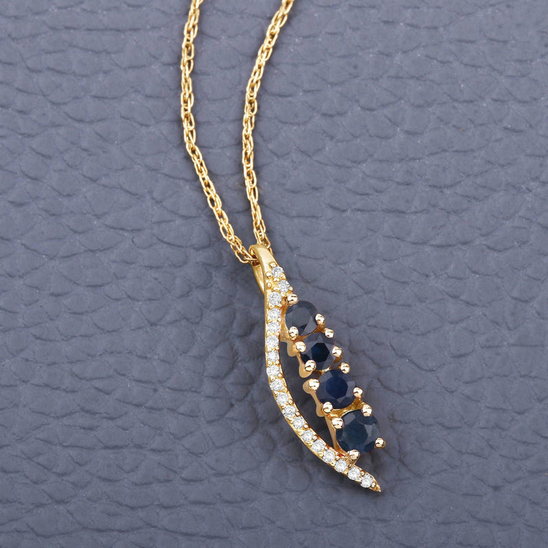 Bids.com 0.40 Carat Genuine Blue Sapphire and White Diamond 14K Yellow Gold Pendant Pendants