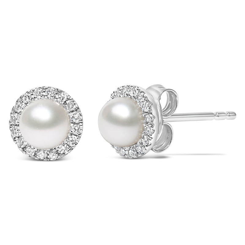 Bids.com 10K White Gold 4.5mm Cultured Freshwater Pearl and 1/7 Cttw Diamond Halo Stud Earring (I-J Color, I1-I2 Clarity) Earrings