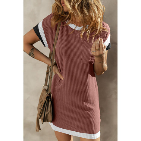 Textured Round Neck Short Sleeve Dress