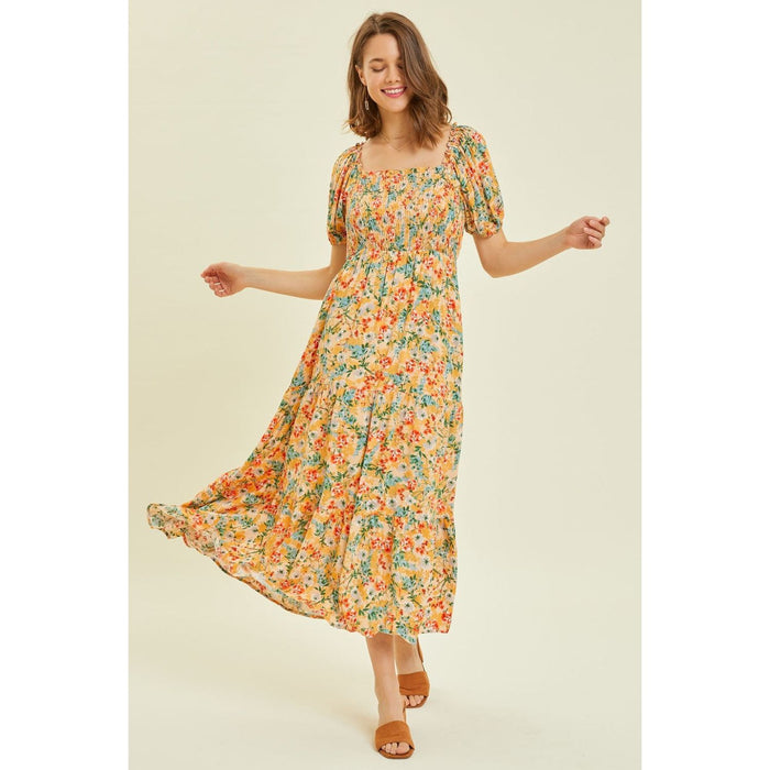 HEYSON Floral Smocked Tiered Midi Dress