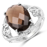 Bids.com 10.50 Carat Genuine Smoky Quartz .925 Sterling Silver Ring Rings