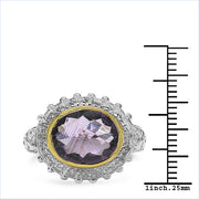 Bids.com Two Tone Plated 4.36 Carat Genuine Amethyst & White Topaz .925 Sterling Silver Ring Rings