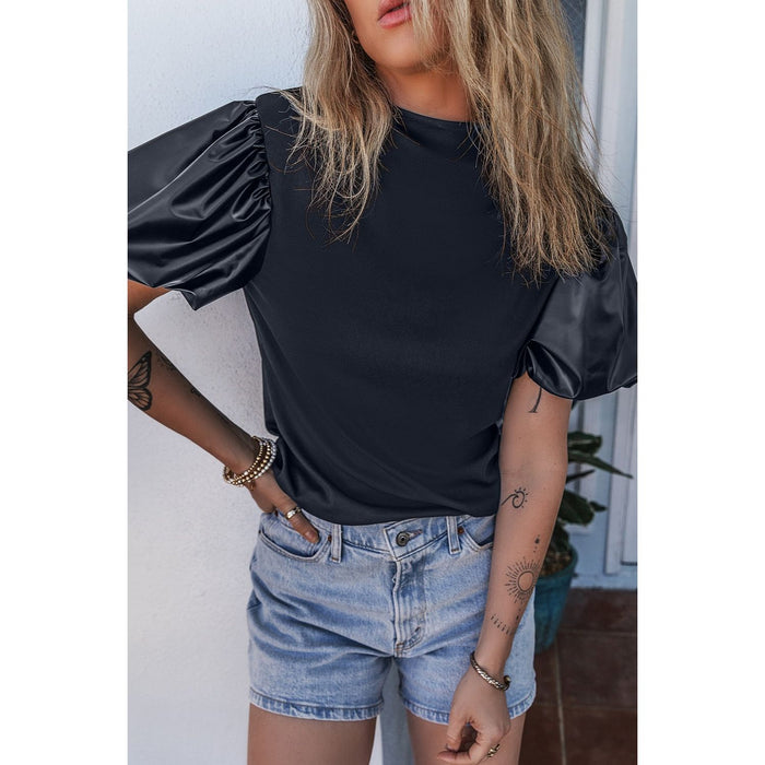 Round Neck Puff Sleeve Blouse