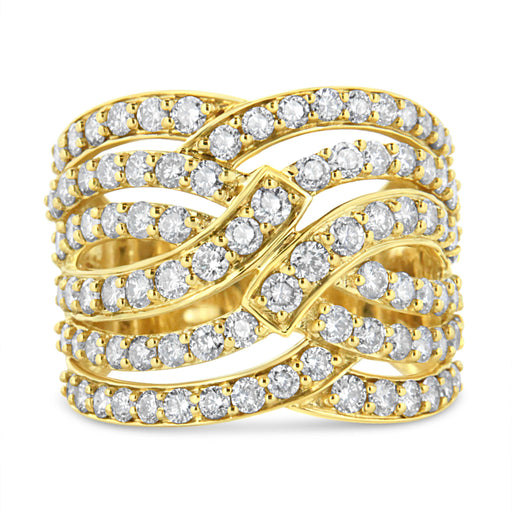 Bids.com 10K Yellow Gold 3.00 Cttw Diamond Multi Row Bypass Wave Cocktail Band Ring (J-K Color, I1-I2 Clarity) - Size 7 Rings