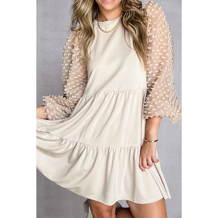 Tiered Round Neck Balloon Sleeve Mini Dress