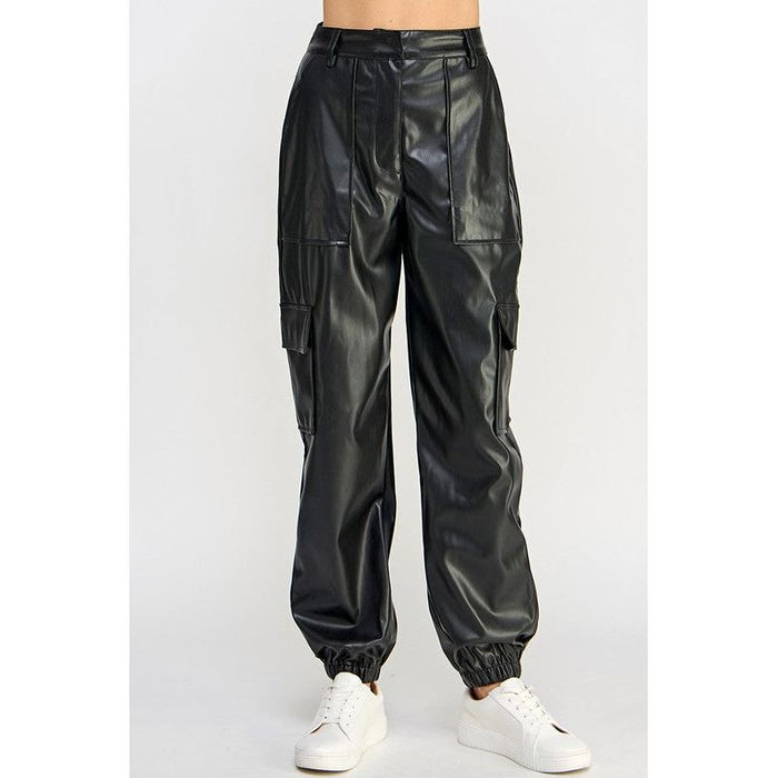 RELAXED VEGAN LEATHER CARGO PANTS