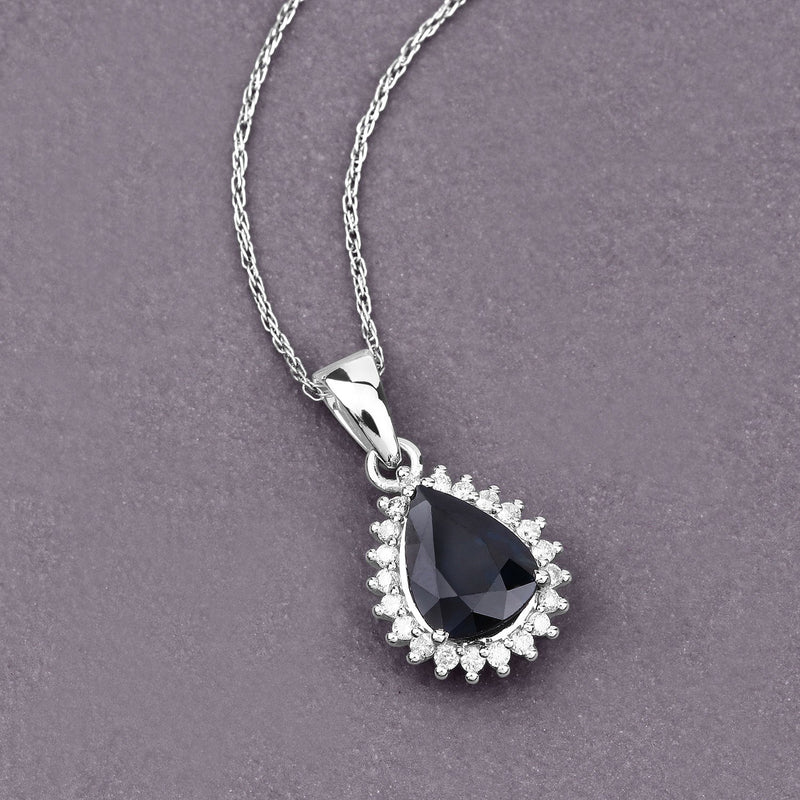 Bids.com 2.09 Carat Genuine Blue Sapphire and White Diamond 14K White Gold Pendant Pendants