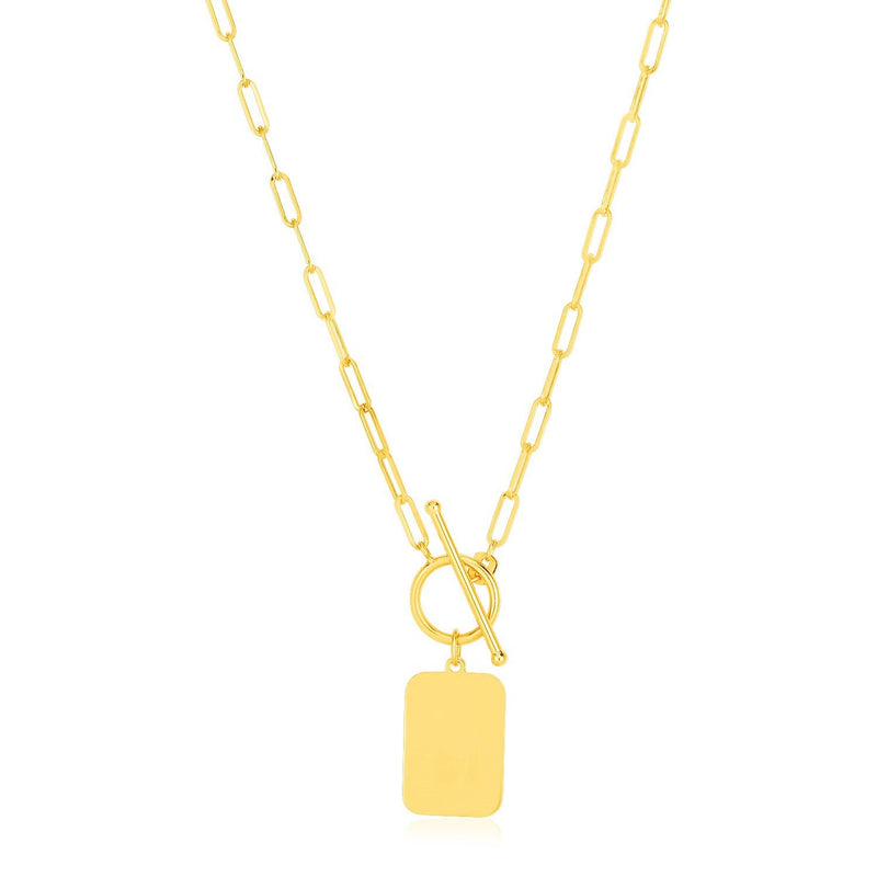 Bids.com 14k Yellow Gold Paperclip Chain Necklace with Rounded Rectangle Pendant Necklaces