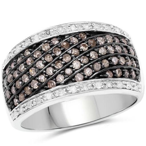 Bids.com 0.87 Carat Genuine Champagne Diamond and White Diamond .925 Sterling Silver Ring Rings