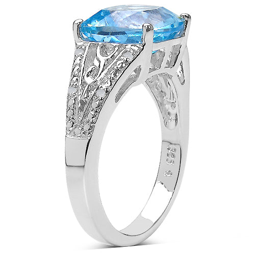 Bids.com 5.05 Carat Genuine Blue Topaz and 0.05 ct.t.w Genuine Diamond Accents Sterling Silver Ring Rings