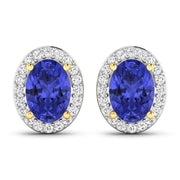Bids.com 1.50 Carat Genuine Tanzanite and White Diamond 14K Yellow Gold Earrings Earrings