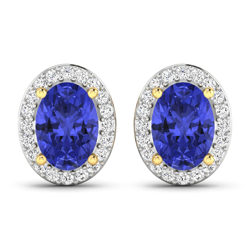 Bids.com 1.50 Carat Genuine Tanzanite and White Diamond 14K Yellow Gold Earrings Earrings