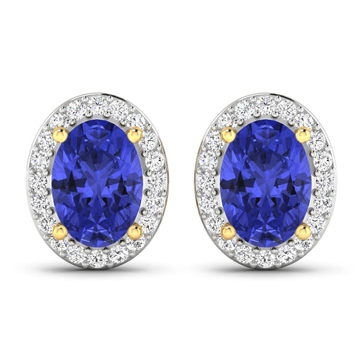 Bids.com 1.50 Carat Genuine Tanzanite and White Diamond 14K Yellow Gold Earrings Earrings
