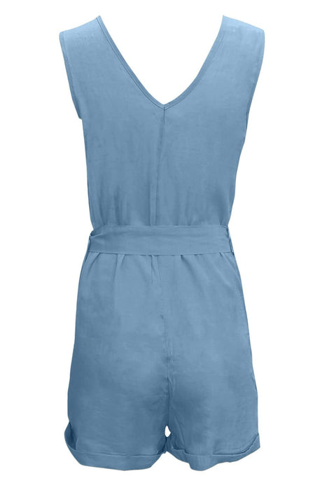 Tied V-Neck Sleeveless Romper with Pockets