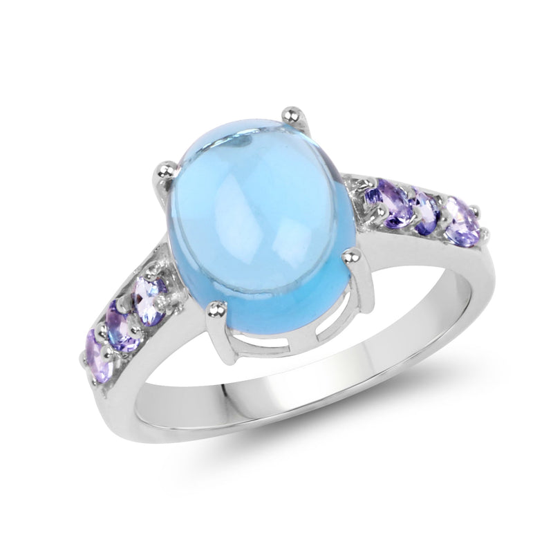 Bids.com 4.77 Carat Genuine Swiss Blue Topaz and Tanzanite .925 Sterling Silver Ring Rings