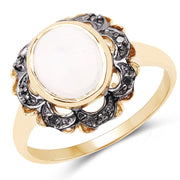 Bids.com 3.04 Carat Genuine White Moonstone and Black Diamond .925 Sterling Silver Ring Rings