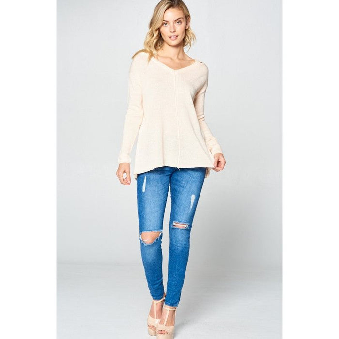 SOLID LIGHT KNIT V NECK SWEATER