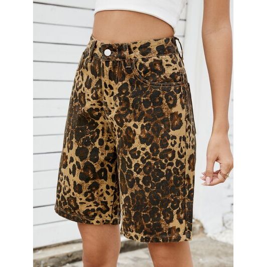 Mill's Beauty Supply Leopard High Waist Denim Shorts