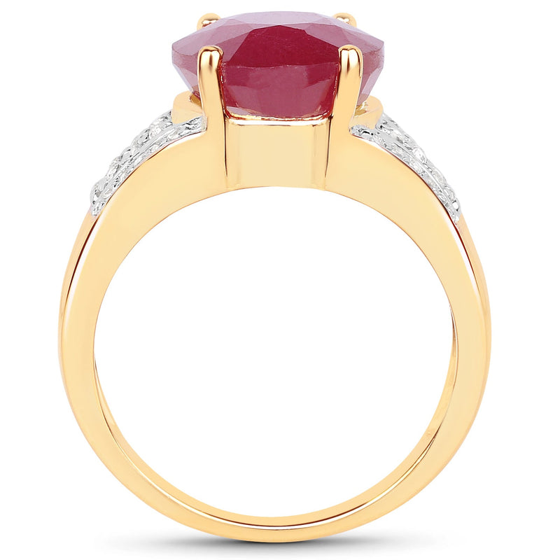 Bids.com 14K Yellow Gold Plated 5.49 Carat Glass Filled Ruby and White Topaz .925 Sterling Silver Ring Rings