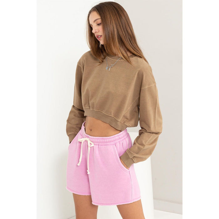 HYFVE Round Neck Long Sleeve Cropped Sweatshirt