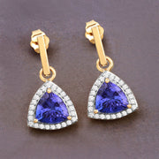 Bids.com 3.86 Carat Genuine Tanzanite and White Diamond 14K Yellow Gold Earrings Earrings
