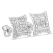 Bids.com .925 Sterling Silver Diamond Accented 4-Stone Four Pointed Star Shaped Halo-Style Stud Earrings (H-I Color, I2-I3 Clarity) Earrings