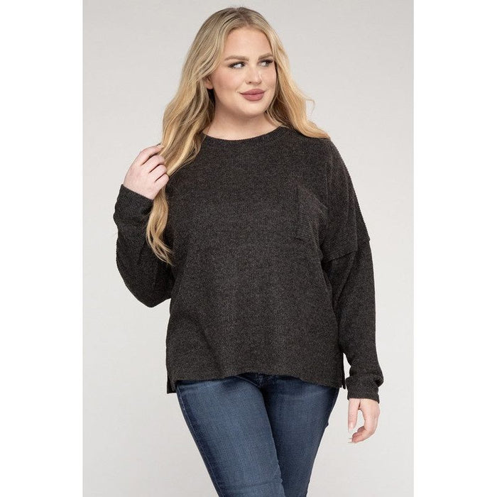 Plus Ribbed Brushed Melange Hacci Sweater