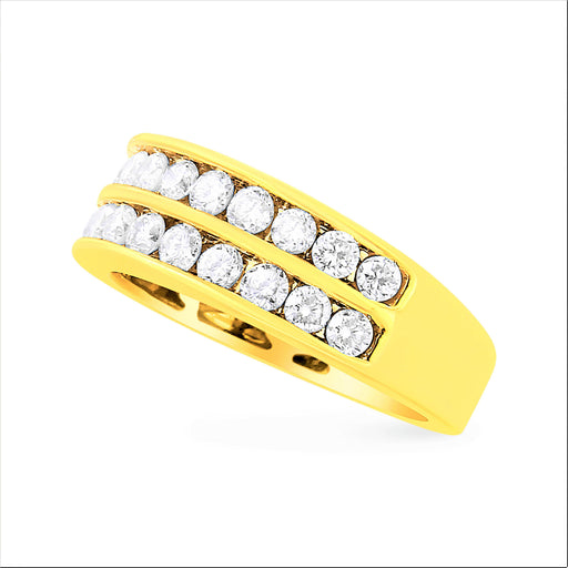 Bids.com 10K Yellow Gold Two-Row Diamond Band Ring (1 Cttw, J-K Color, I1-I2 Clarity) - Size 6 Rings
