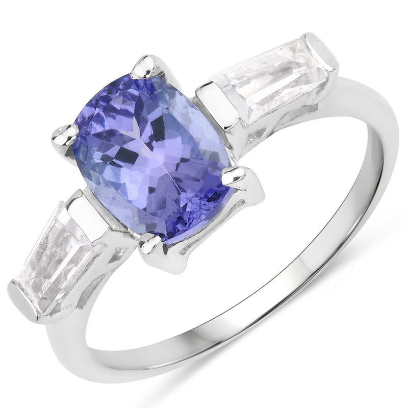 Bids.com 2.00 Carat Genuine Tanzanite and White Topaz .925 Sterling Silver Ring Rings