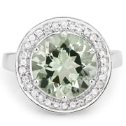Bids.com 4.94 Carat Genuine Green Amethyst and White Topaz .925 Sterling Silver Ring Rings