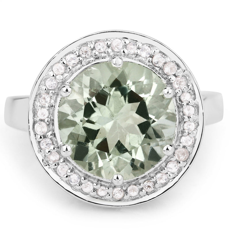 Bids.com 4.94 Carat Genuine Green Amethyst and White Topaz .925 Sterling Silver Ring Rings