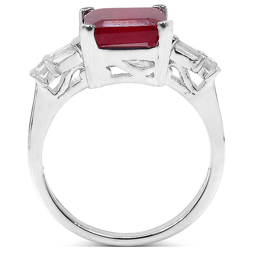 Bids.com 4.30 ct. t.w. Glass Filled Ruby and White Topaz Ring in Sterling Silver Rings