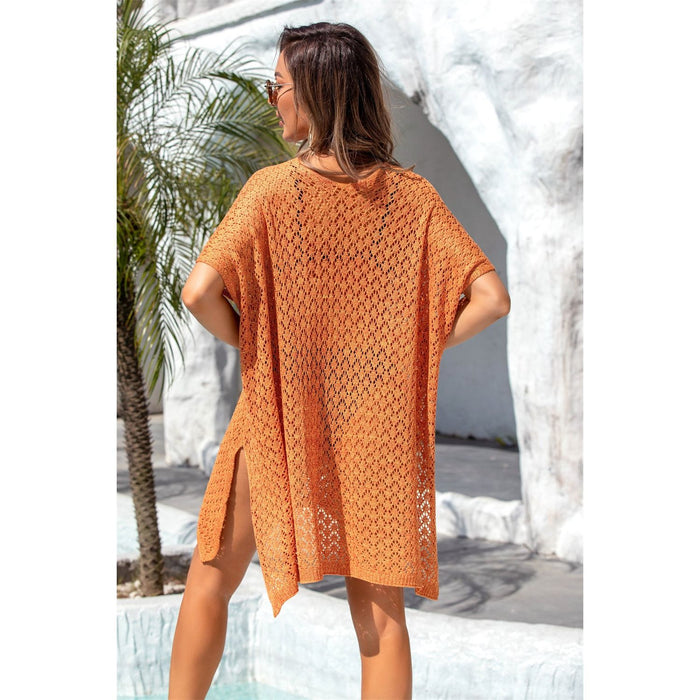 Openwork Slit Scoop Neck Cover Up