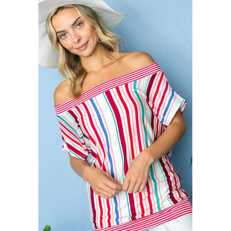 Plus Multi Stripe Off Shoulder Top