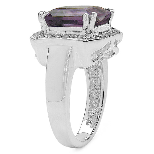 Bids.com 4.91 Carat Genuine Amethyst & White Topaz .925 Sterling Silver Ring Rings