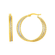 Bids.com Three Part Textured Hoop Earrings in 14k Yellow and White Gold Earrings
