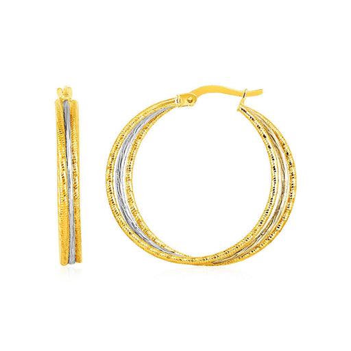 Bids.com Three Part Textured Hoop Earrings in 14k Yellow and White Gold Earrings