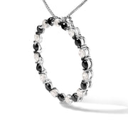 Bids.com .925 Sterling Silver 1 3/4 Cttw Alternating Black and White Diamond Open Circle Hoop Pendant Necklace (H-I Color, I2-I3 Clarity) - 18" Inches Necklaces