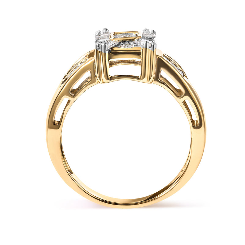 Bids.com 10K Yellow Gold 1/2 Cttw Diamond Composite and Halo Ring (H-I Color, SI1-SI2 Clarity) - Ring Size 7 Rings