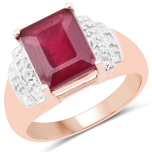Bids.com 14K Rose Gold Plated 4.26 Carat Genuine Glass Filled Ruby and White Topaz .925 Sterling Silver Ring Rings