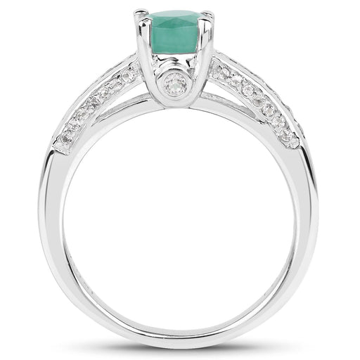 Bids.com 1.22 Carat Genuine Emerald and White Topaz .925 Sterling Silver Ring Rings