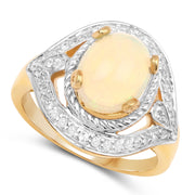 Bids.com 14K Yellow Gold Plated 1.88 Carat Genuine Ethiopian Opal and White Topaz .925 Sterling Silver Ring Rings
