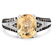 Bids.com 2.79 Carat Genuine Citrine, Champagne Diamond & White Diamond .925 Sterling Silver Ring Rings